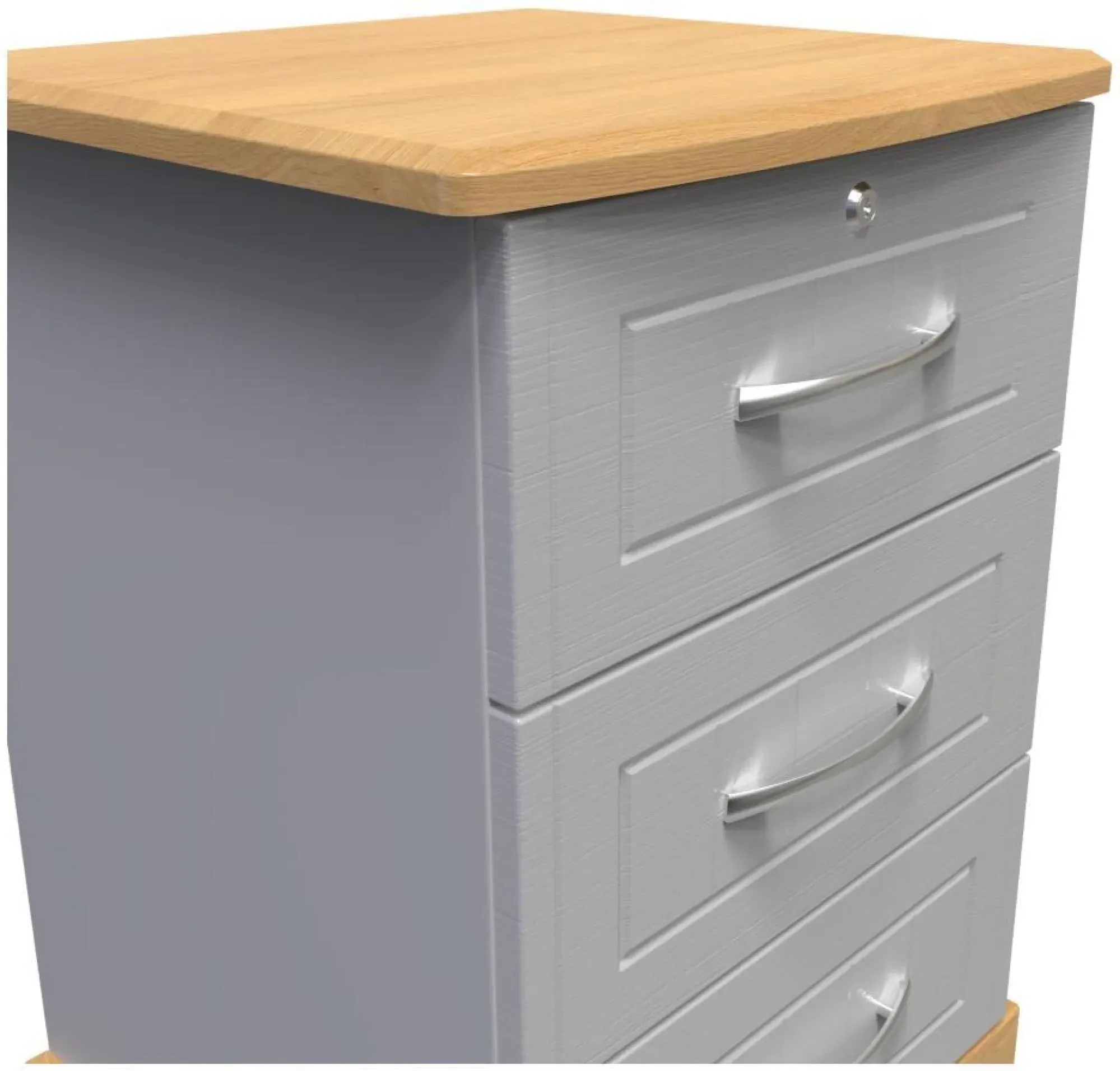 Whitney 3 Drawer Bedside Cabinet with Lock - Oak, Grey