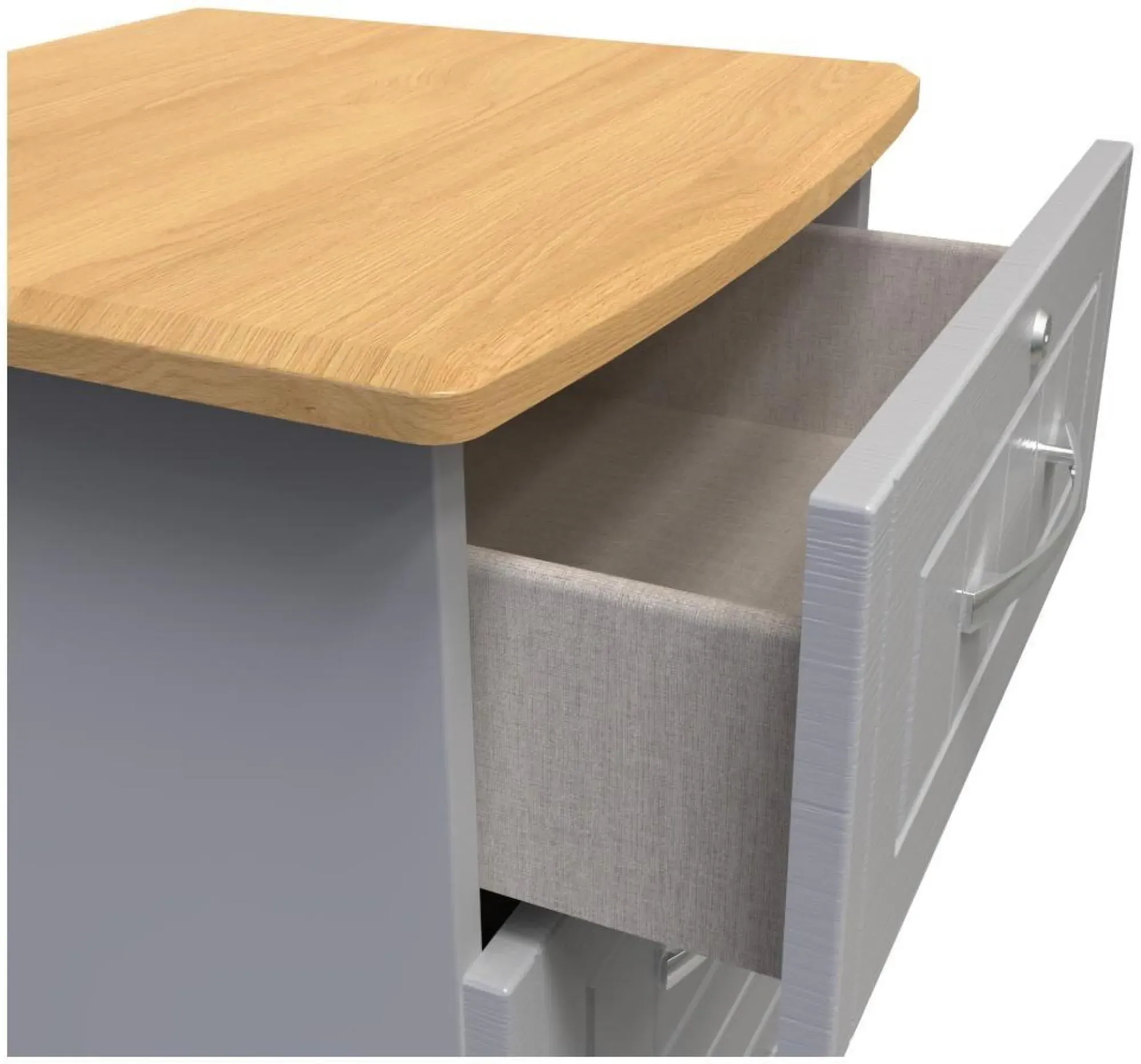 Whitney 3 Drawer Bedside Cabinet with Lock - Oak, Grey