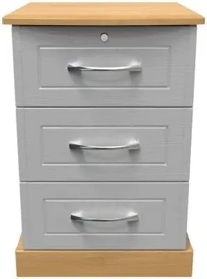 Whitney 3 Drawer Bedside Cabinet with Lock - Oak, Grey image