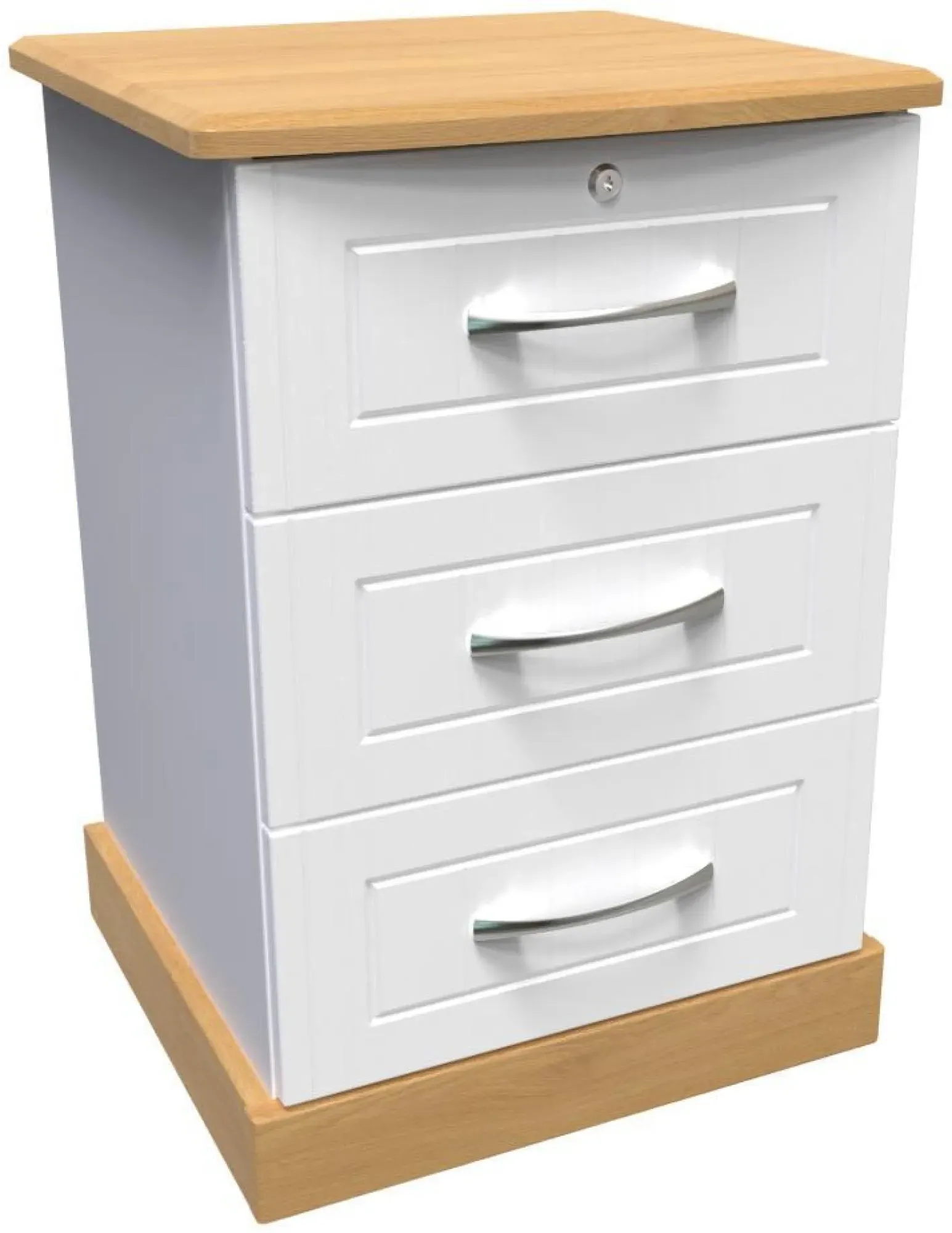 Whitney 3 Drawer Bedside Cabinet with Lock - Oak, White