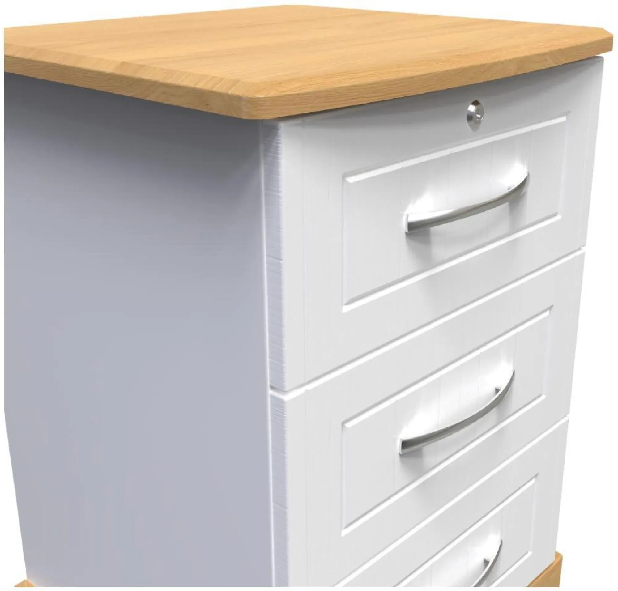 Whitney 3 Drawer Bedside Cabinet with Lock - Oak, White