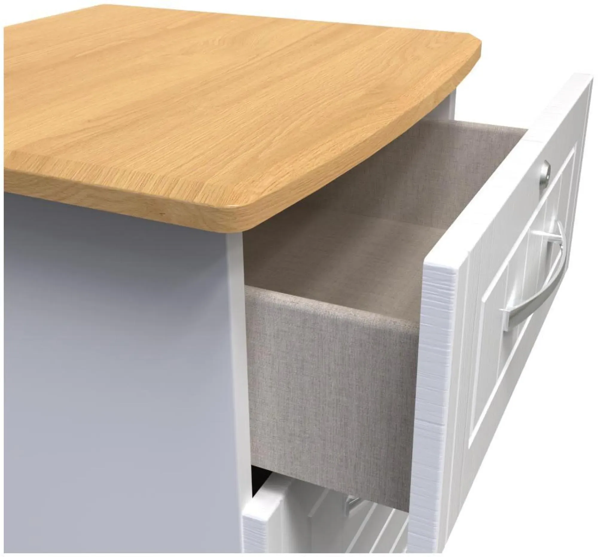 Whitney 3 Drawer Bedside Cabinet with Lock - Oak, White