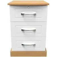Whitney 3 Drawer Bedside Cabinet with Lock - Oak, White
