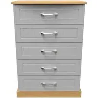 Whitney 5 Drawer Chest - Grey, Oak Effect