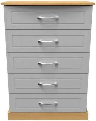 Whitney 5 Drawer Chest - Grey, Oak Effect image
