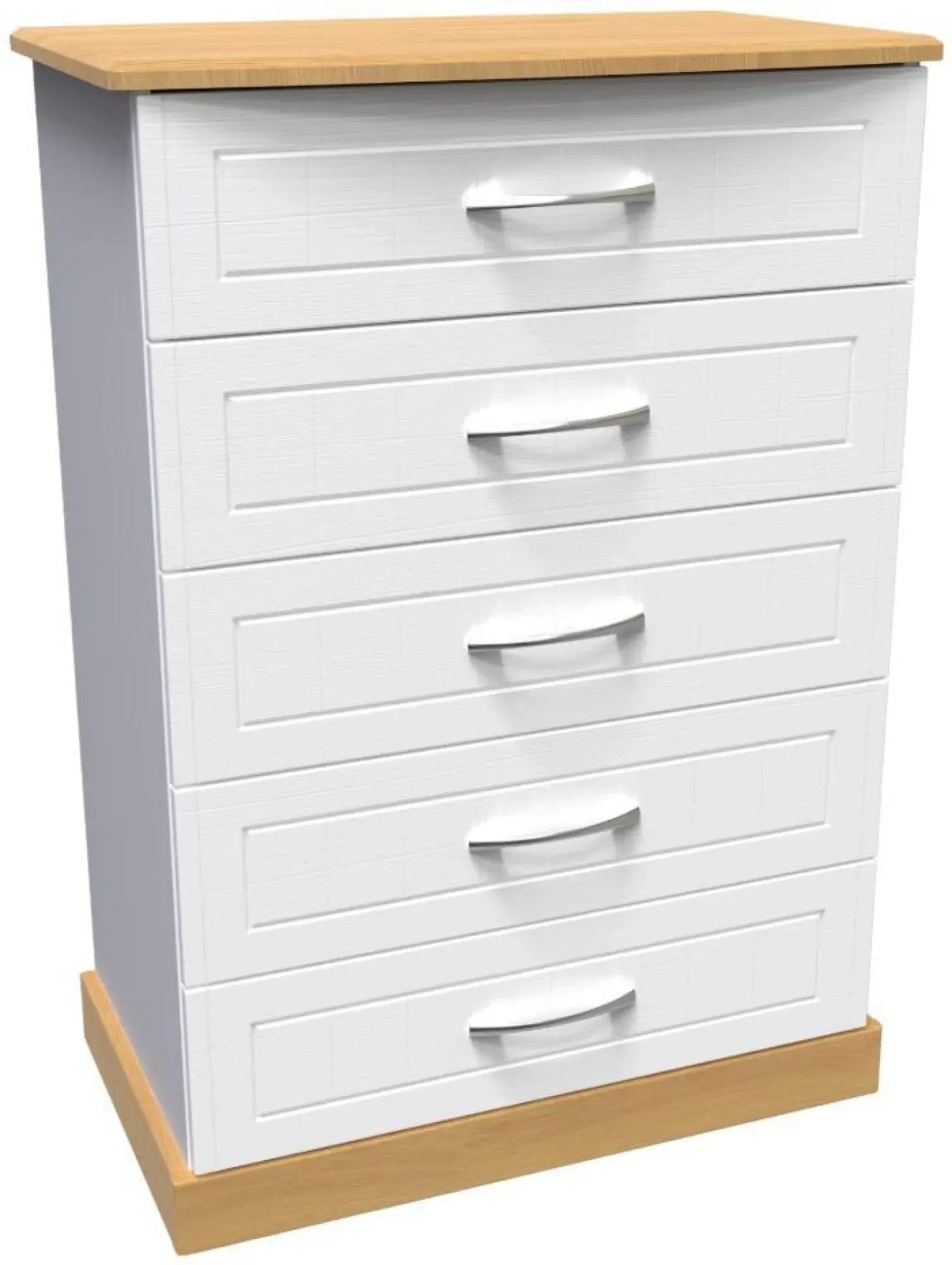 Whitney 5 Drawer Chest - White, Oak Effect