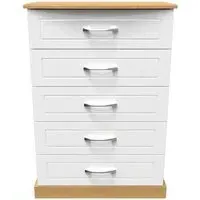 Whitney 5 Drawer Chest - White, Oak Effect