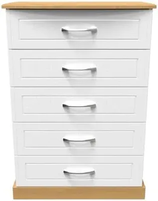 Whitney 5 Drawer Chest - White, Oak Effect