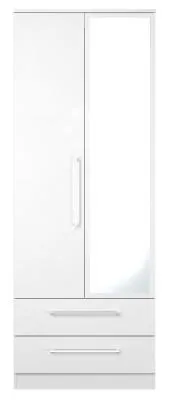 Worcester 2 Door Tall Combi Wardrobe with Mirror - White