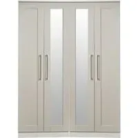 York 4 Door Tall Mirror Wardrobe - Cashmere, Ash
