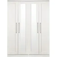 York 4 Door Tall Mirror Wardrobe - White, Ash