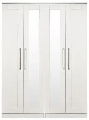 York 4 Door Tall Mirror Wardrobe - White, Ash