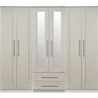 York 6 Door Tall Mirror Combi Wardrobe - Cashmere Ash