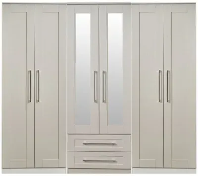 York 6 Door Tall Mirror Combi Wardrobe - Cashmere Ash image