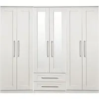 York 6 Door Tall Mirror Combi Wardrobe - White Ash