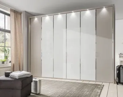 All In 6 Door Wardrobe - Pebble Grey, White Glass image