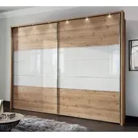 Arco 2 Door Sliding Wardrobe - Bianco Oak, White Glass