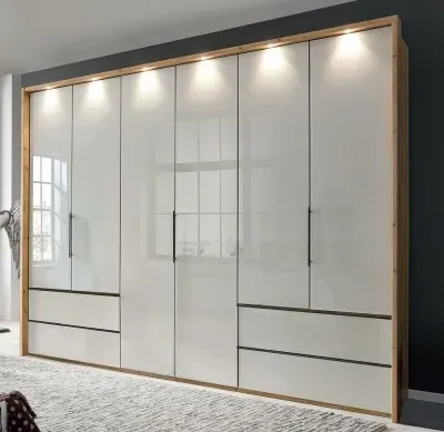 Asmar 6 Door Wardrobe with 6 Drawers - Pebble Grey, Oak