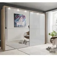 Berlin 2 Door Mirror Sliding Wardrobe - White Glass, Oak