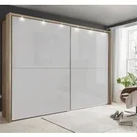 Berlin 2 Door Sliding Wardrobe - White Glass, Oak