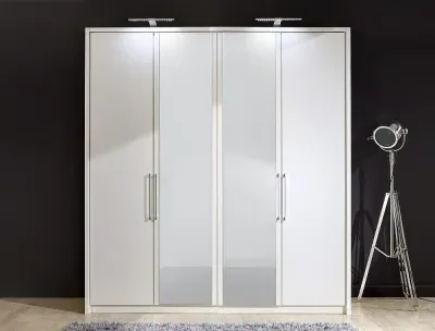 Berlin 4 Door Wardrobe - White, Glass image