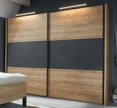 Breda 2 Door Sliding Wardrobe - Bianco Oak, Slate