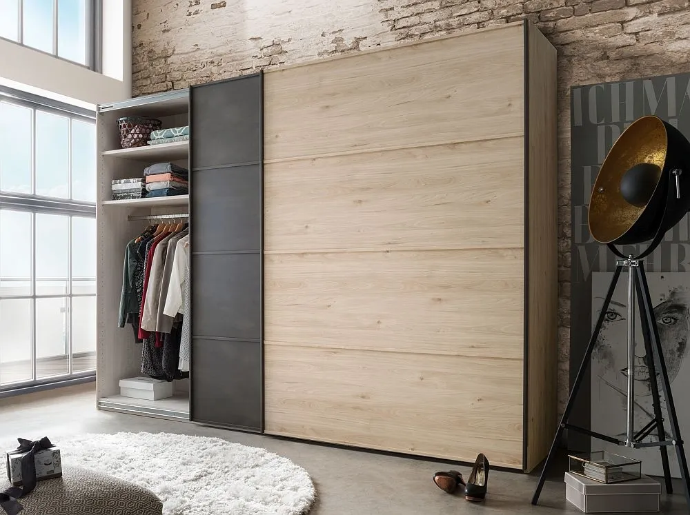 Brussels 2-Door Sliding Wardrobe - Oak, Slate