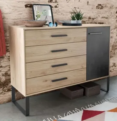 Brussels Chest of Drawers with Angled Feet - Holm Oak, Slate