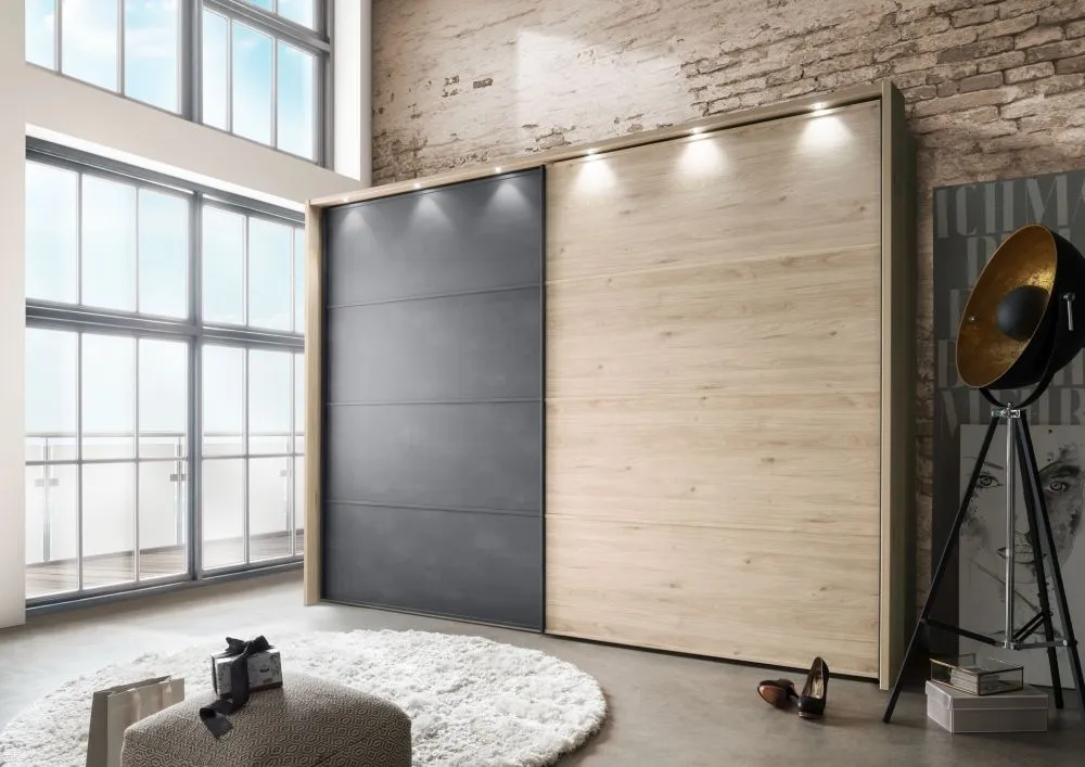 Brussels Sliding Wardrobe - Holm Oak, Slate