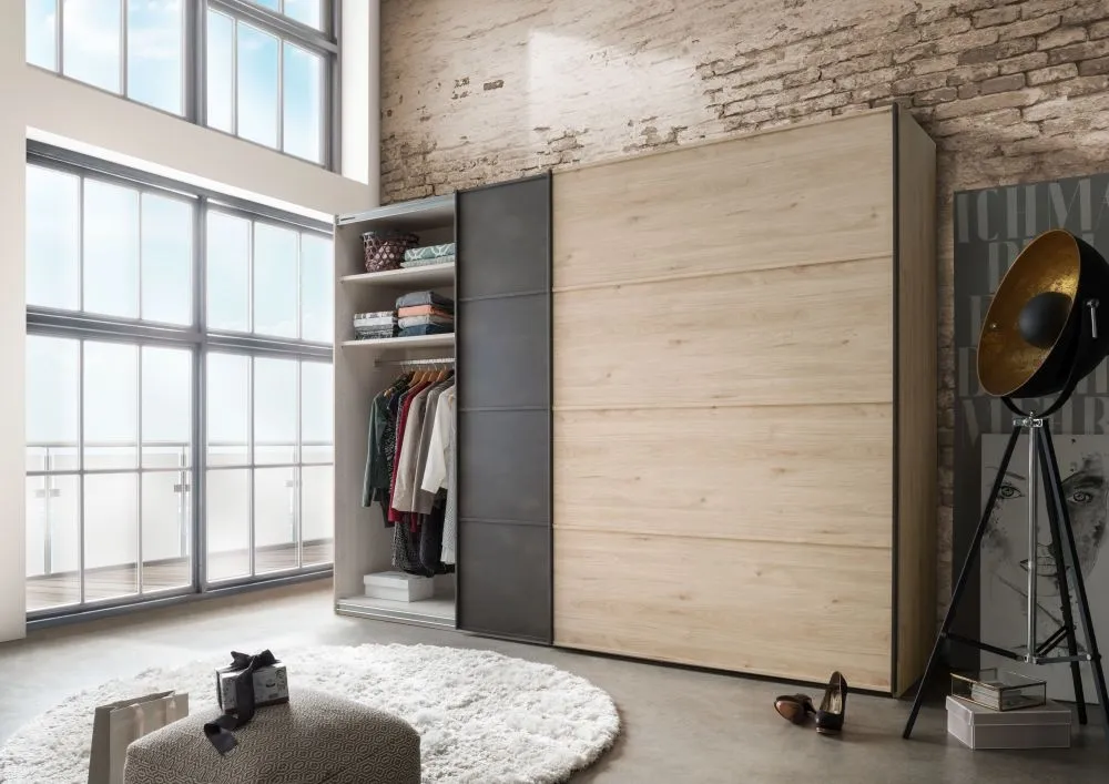 Brussels Sliding Wardrobe - Holm Oak, Slate