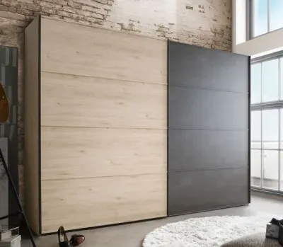 Brussels Sliding Wardrobe - Holm Oak, Slate