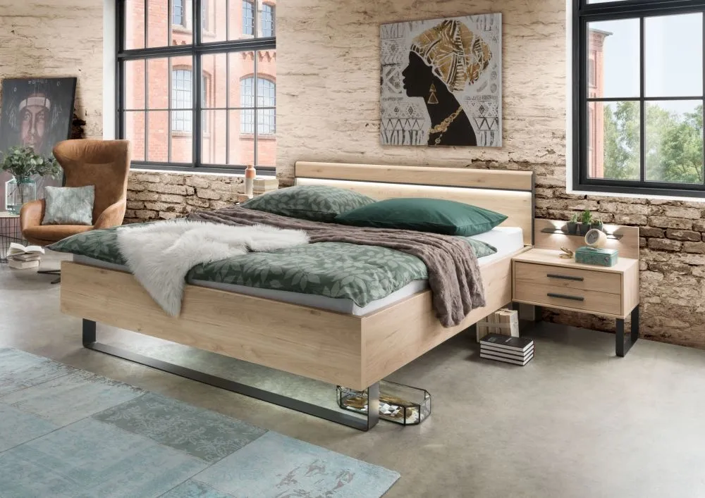 Brussels Wooden Headboard Bed - Holm Oak, Slate