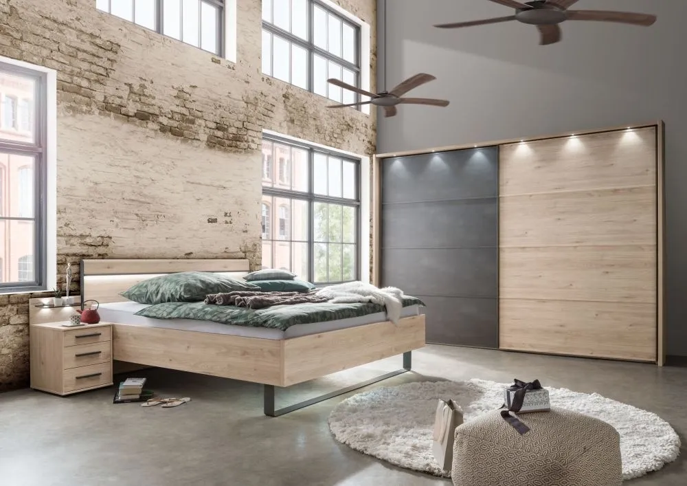 Brussels Wooden Headboard Bed - Holm Oak, Slate