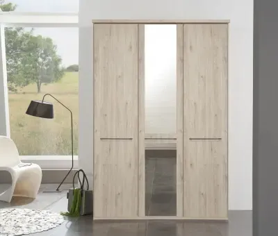 Dakar 2 3-Door Mirror Wardrobe with Slate Handles - Holm Oak image