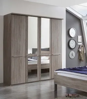 Dakar 2 4 Door Mirror Wardrobe - Dark Rustic Oak image