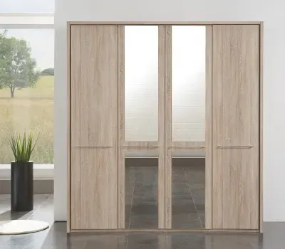 Dakar 2 4 Door Mirror Wardrobe - Rustic Oak