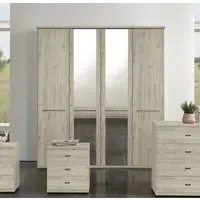 Dakar 2 4 Door Mirror Wardrobe with Slate Handles - Rustic Oak