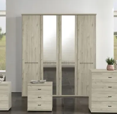 Dakar 2 4 Door Mirror Wardrobe with Slate Handles - Rustic Oak