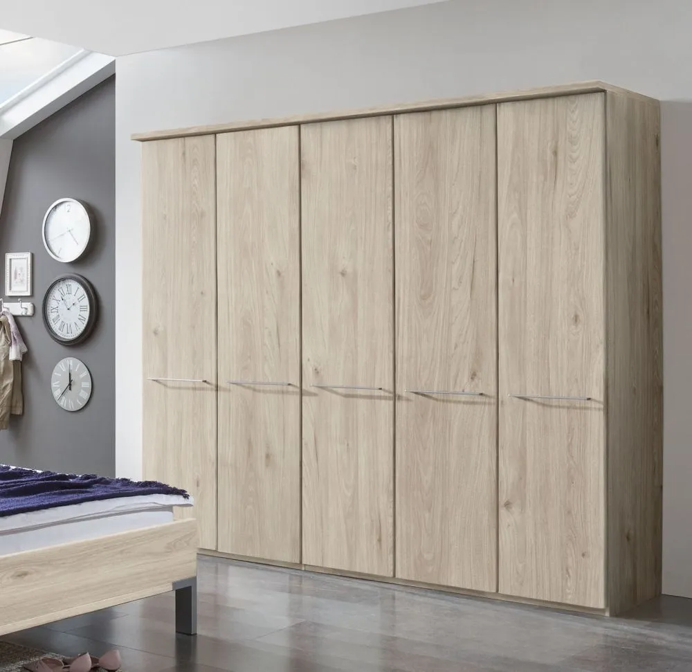 Dakar 2 5-Door Wardrobe with Silver Handles - Rustic Oak