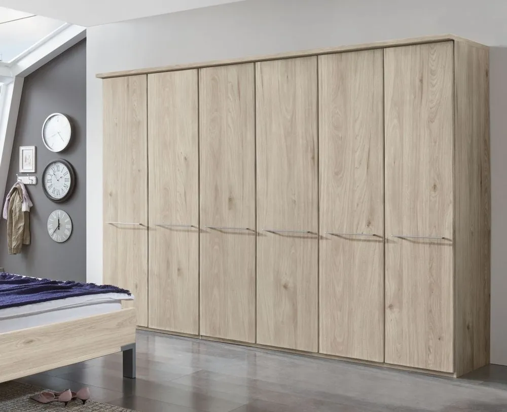 Dakar 2 6-Door Wardrobe with Silver Handles - Rustic Oak
