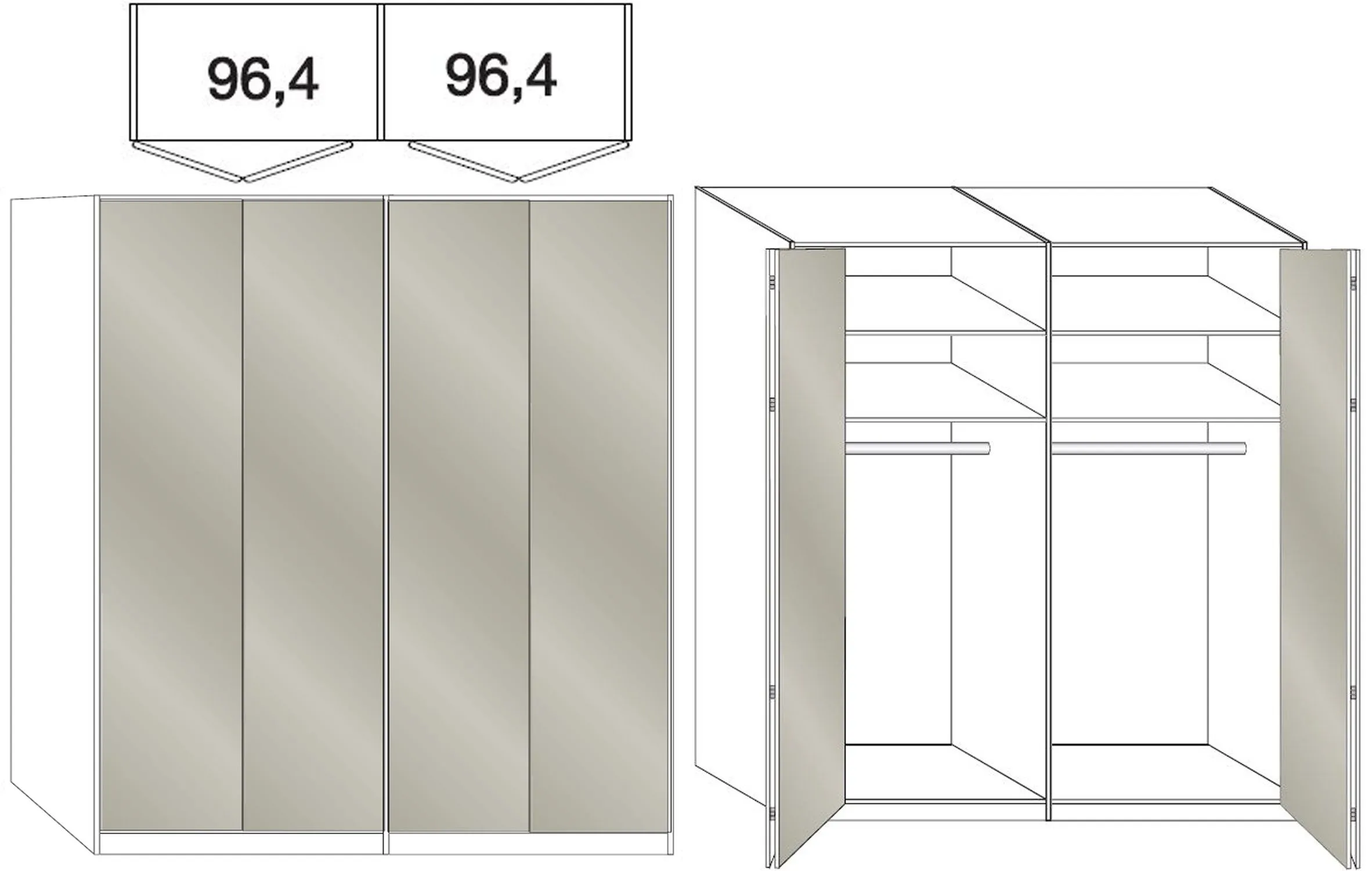 Loft 4 Door Bi-Fold Wardrobe - Grey Glass, Oak