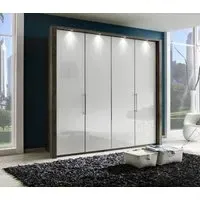 Loft 4 Door Bi-Fold Wardrobe - Grey Glass, Oak