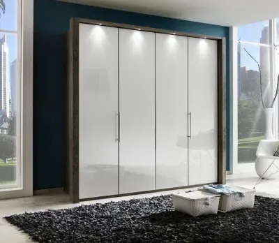 Loft 4 Door Bi-Fold Wardrobe - Grey Glass, Oak image