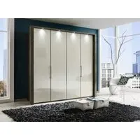Loft 4 Door Bi-Fold Wardrobe - Magnolia Glass, Oak