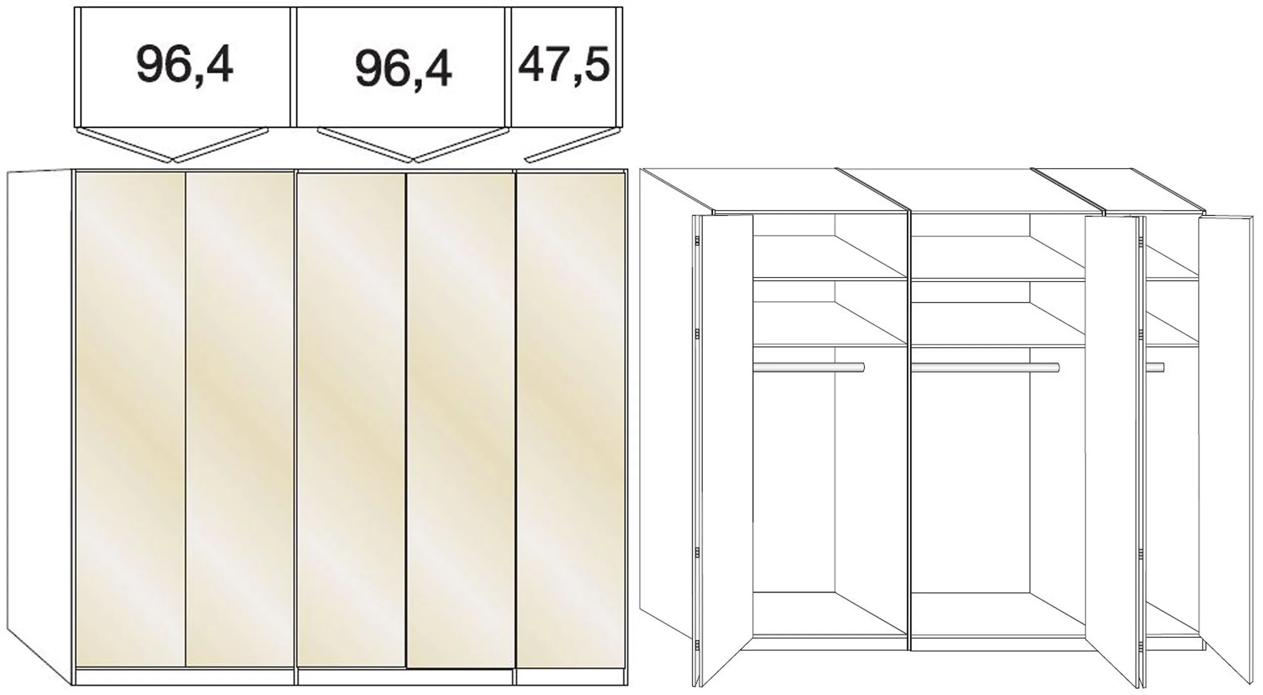 Loft 5 Door Bi-Fold Wardrobe - Magnolia, Oak