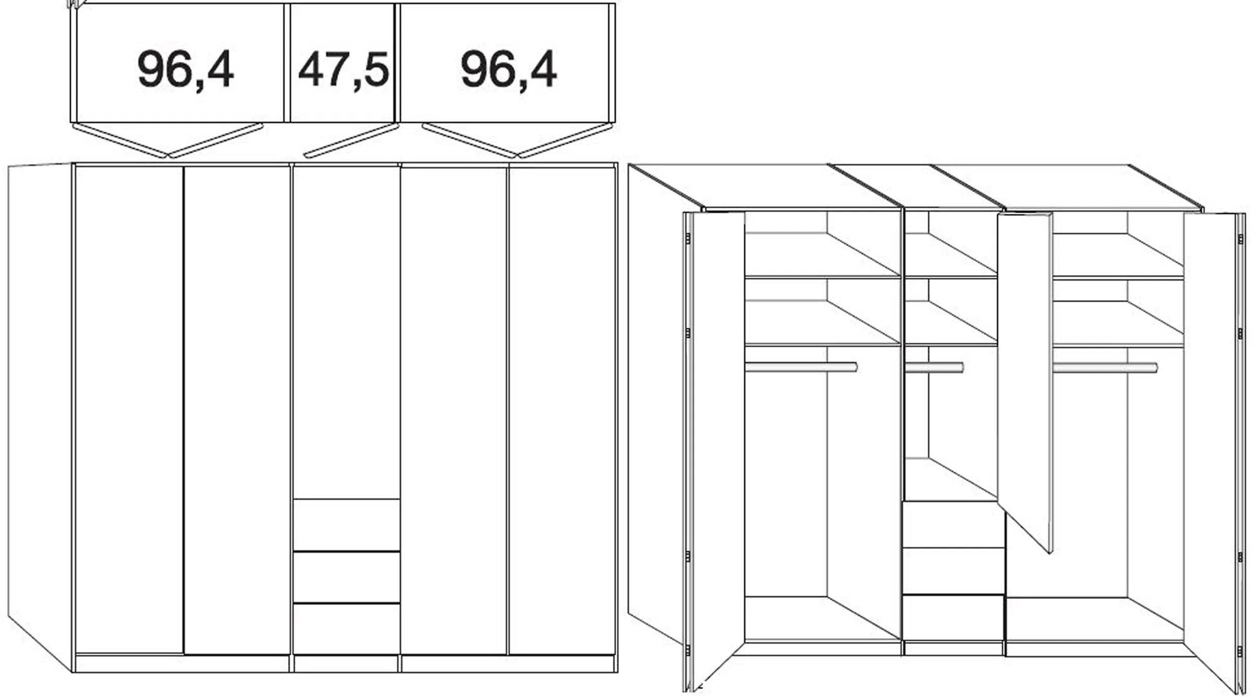 Loft 5 Door Bi-Fold Wardrobe with 3 Drawers - Grey, Oak