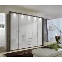 Loft 5 Door Bi-Fold Wardrobe with 3 Drawers - Grey, Oak