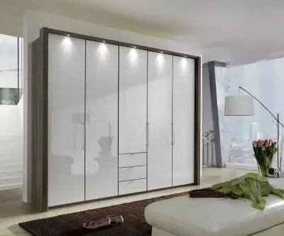 Loft 5 Door Bi-Fold Wardrobe with 3 Drawers - Grey, Oak