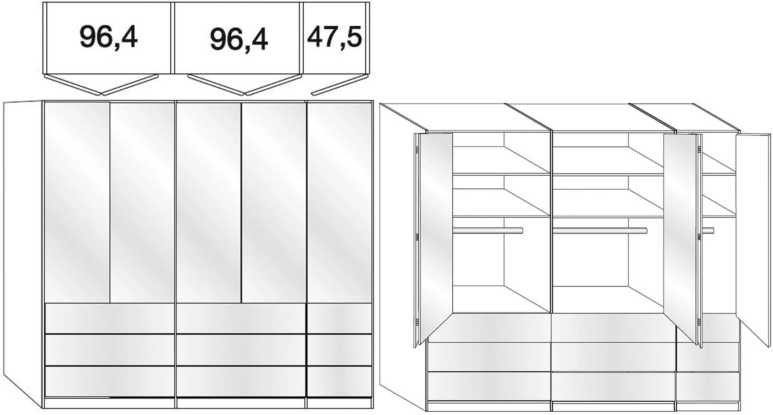 Loft 5 Door Bi-Fold Wardrobe with 9 Drawers - Grey, Oak