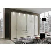 Loft 6 Door Bi Fold Wardrobe with 3 Drawers - Magnolia, Oak